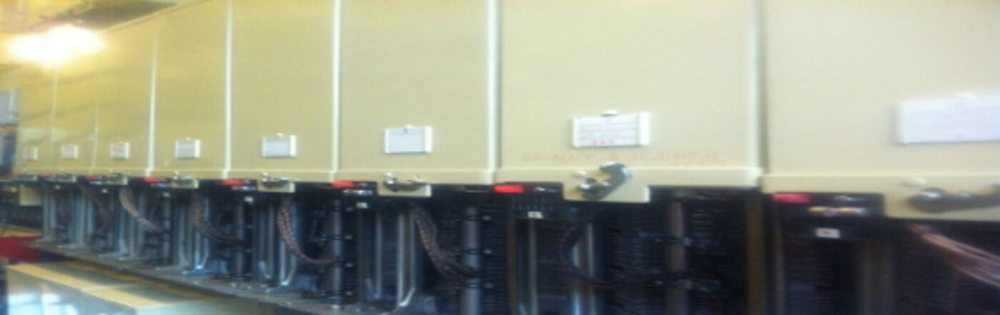 Row of exchange equipment cabinets servicing the kiosk collection